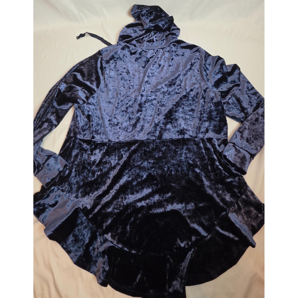 Isaac Mizrahi Live Crushed Velvet Hoodie Navy Blue High Low Peplum Goth 1X